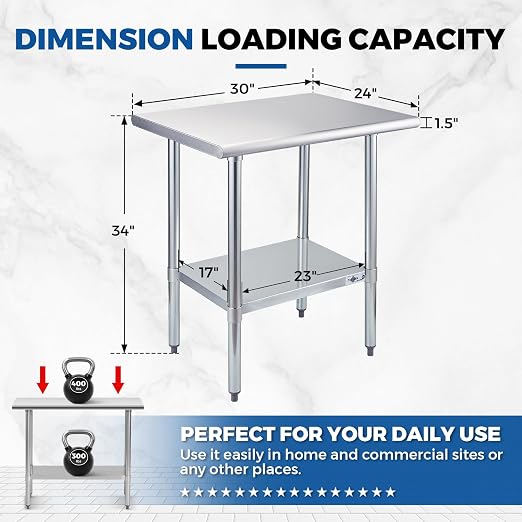 Profeeshaw Stainless Steel Prep Table 30x24 Inch NSF Commercial Work Table - Image 2