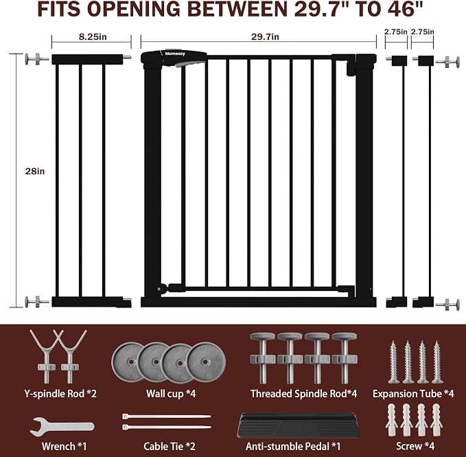29.7-46" Extra Wide Baby Gate for Stairs, Pressure Mounted Dog Gate Indoor for - Image 9