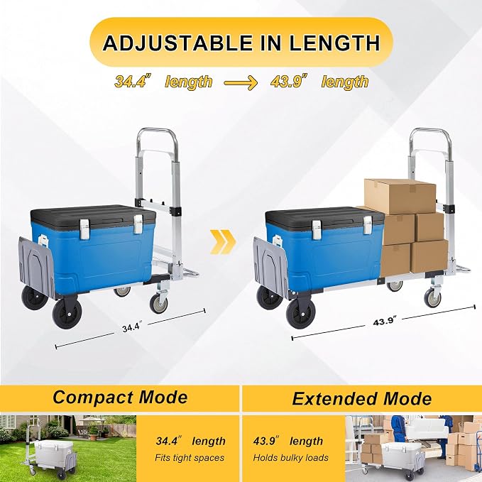 Upgraded 3 in 1 Aluminum Folding Hand Truck, 600lbs Capacity, Heavy Duty - Image 4