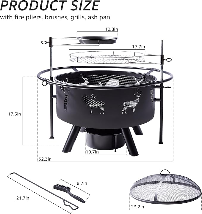 NATURAL EXPRESSIONS 32 Inch Outdoor Fire Pit, Wood Burning Fire Pits - Image 2