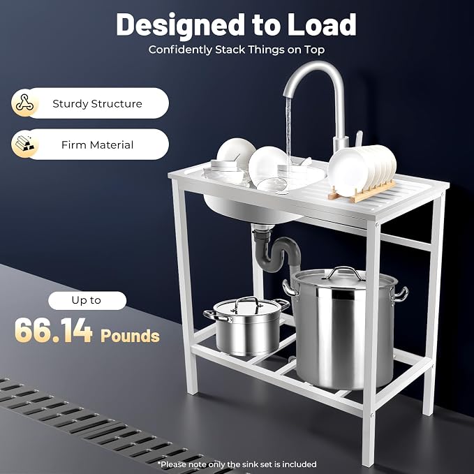 Portable Outdoor Utility Sink, Free Standing Single Bowl Kitchen Sink - Image 4
