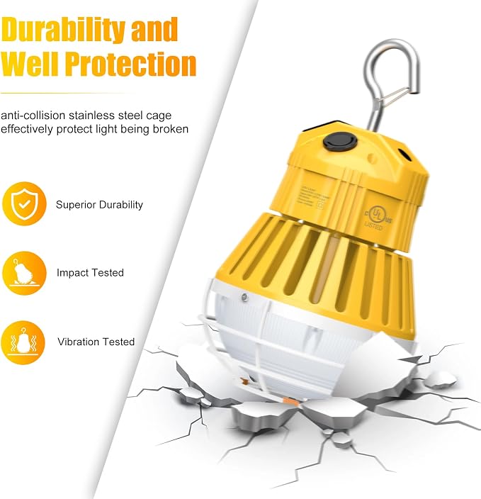 LED Temporary Work Light 100W, 13000LM 5000K Portable Hanging Construction Light - Image 5