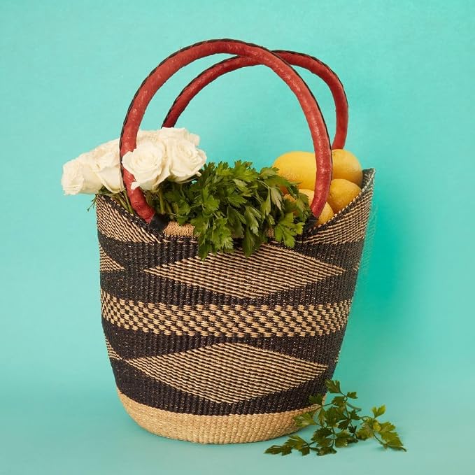 Black Natural Picnic Basket, Reusable Grocery Bag, Kitchen & Dining Storage by AfricainaBasket