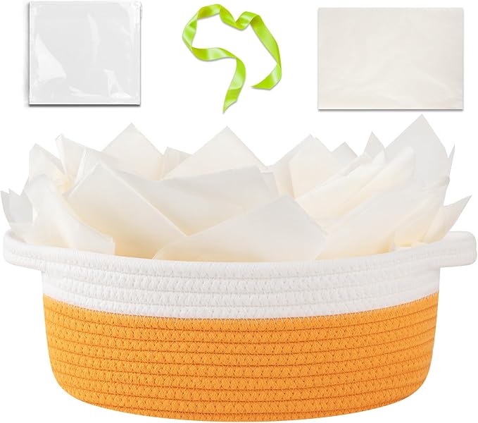 OIAHOMY Gift Basket Empty with Handle, Ribbon and Wrap Tissue Paper, Dog Toy by MasterofSpaceOptimization