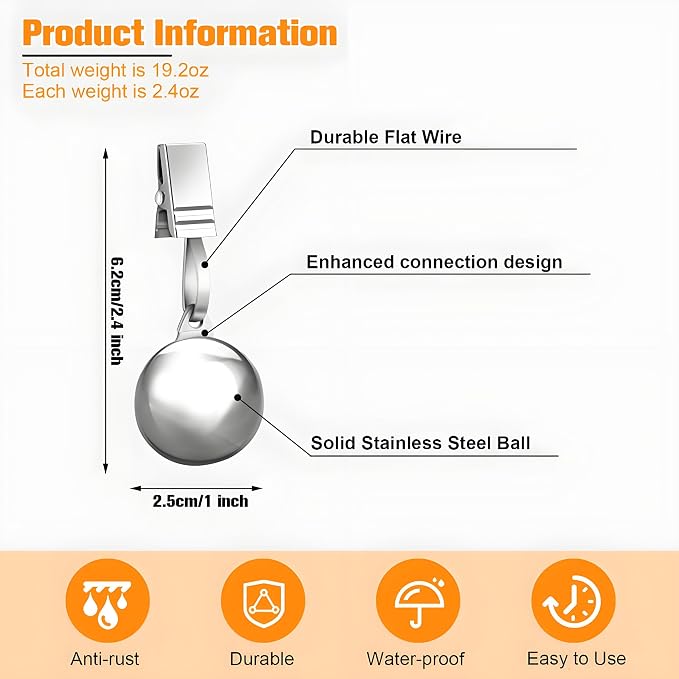 8 Pack Heavy Duty Tablecloth Weights, Stainless Steel Balls - Image 4