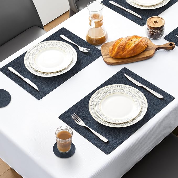 MOSAYT Faux Leather Placemats Set of 6, Heat Resistant Wipeable Washable Vinyl - Image 2