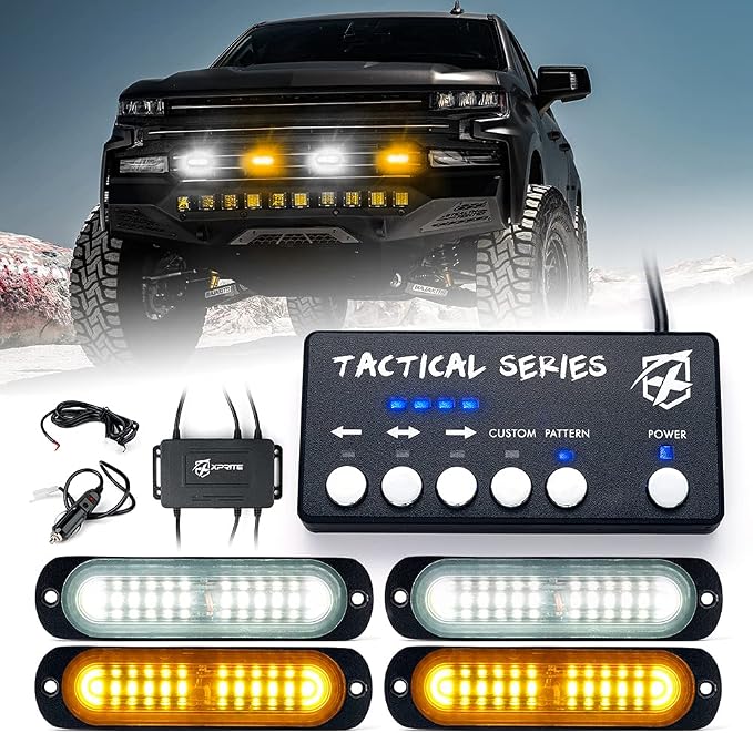 Xprite Amber/White LED Surface Mount Strobe Lights Kit, Grill Grille Side by Xprite