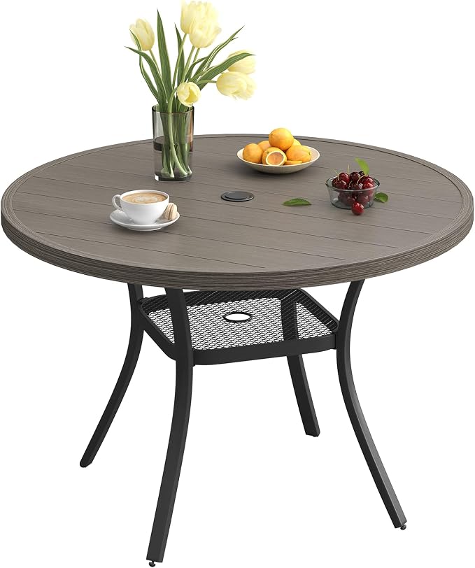 VICLLAX Round Patio Dining Table, 41 inch Metal Outdoor Dining Table by HOME