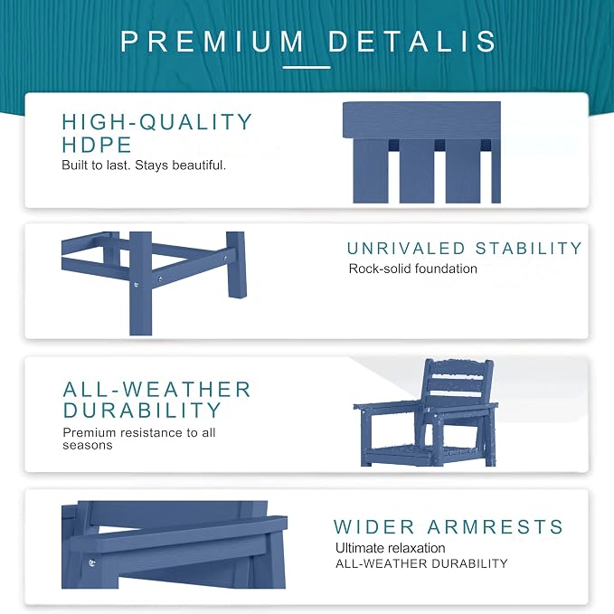 7 Piece Patio Dining Set with 11ft Patio Umbrella, 7 Navy Outdoor HDPE Dining - Image 7