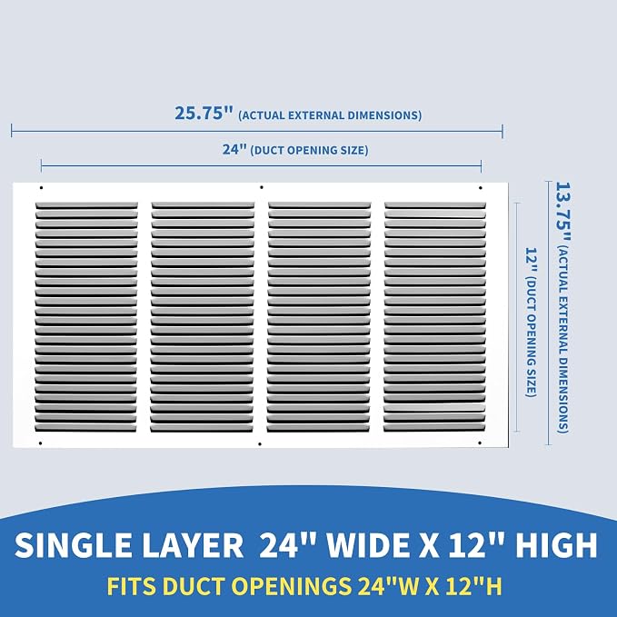24x12 Return Air Grille, Air Return Vent Cover, AC Vent Cover, Cold Air Return - Image 2