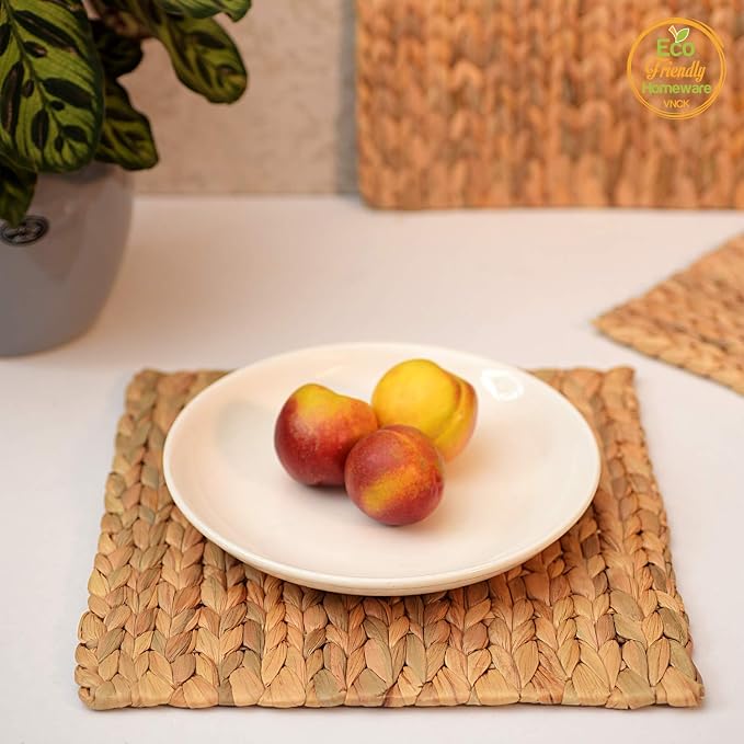 Boho Place Mats Set of 4, Square Table Mats Set of 4, Woven Placemats - Image 4