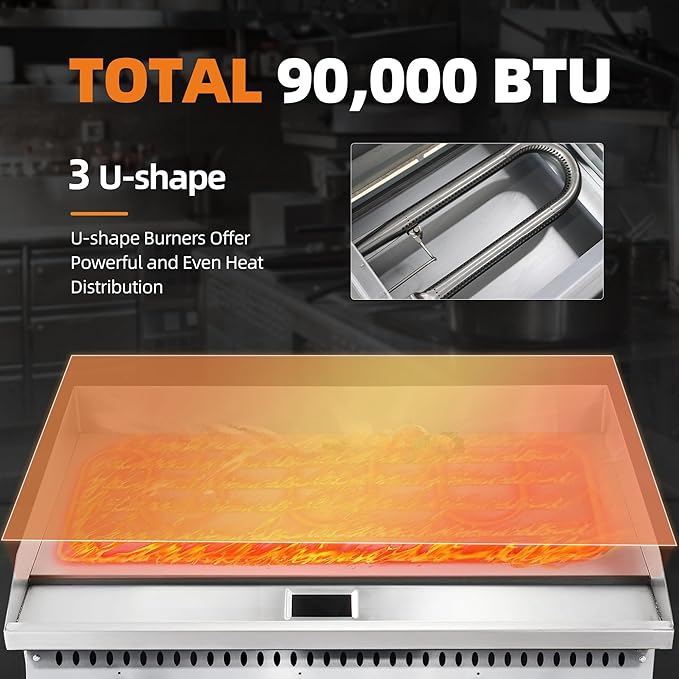 36" Commercial Countertop Griddle, 3 Burners Gas Griddle, 90000 BTU Output - Image 4