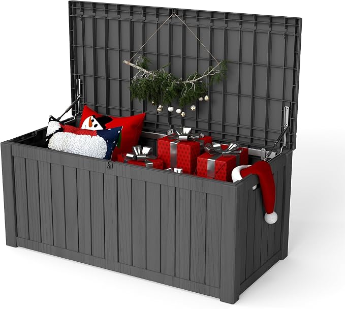 270 Gallon Resin Deck Box, Waterproof Outdoor Storage Box, Lockable by Unknown