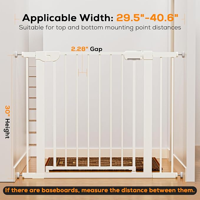 29.5-40.6" Baby Gate for Stairs, Pressure Mounted Dog Gate Indoor, Auto Close - Image 5