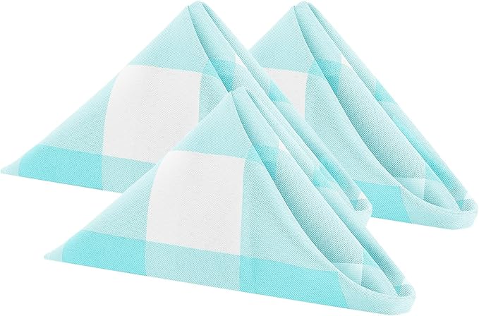 Cupuamon Buffalo Plaid Table Napkins Set of 100, 17x17 inch, Aqua and White by Cupuamon
