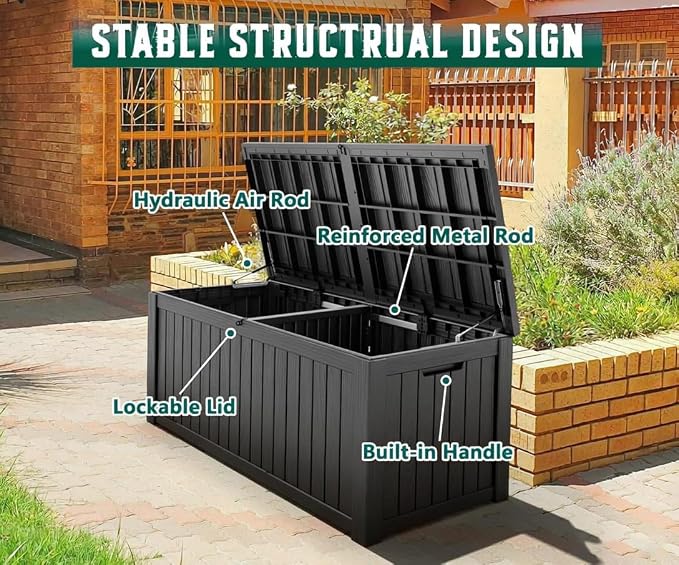 NUNU LAB 180 Gallon Outdoor Storage Box, Resin Large Sturdy Deck Box, Backyard - Image 4
