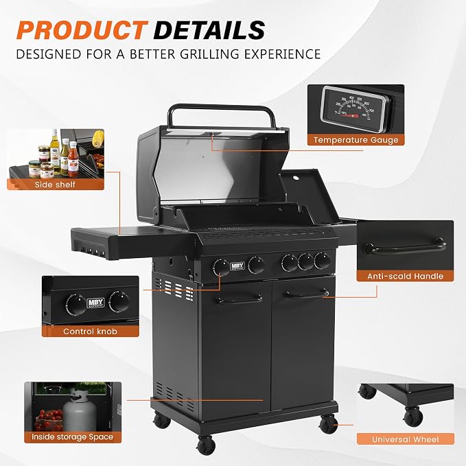 4+1 Burner Propane Gas Grill, 000 BTU Outdoor BBQ - Image 5