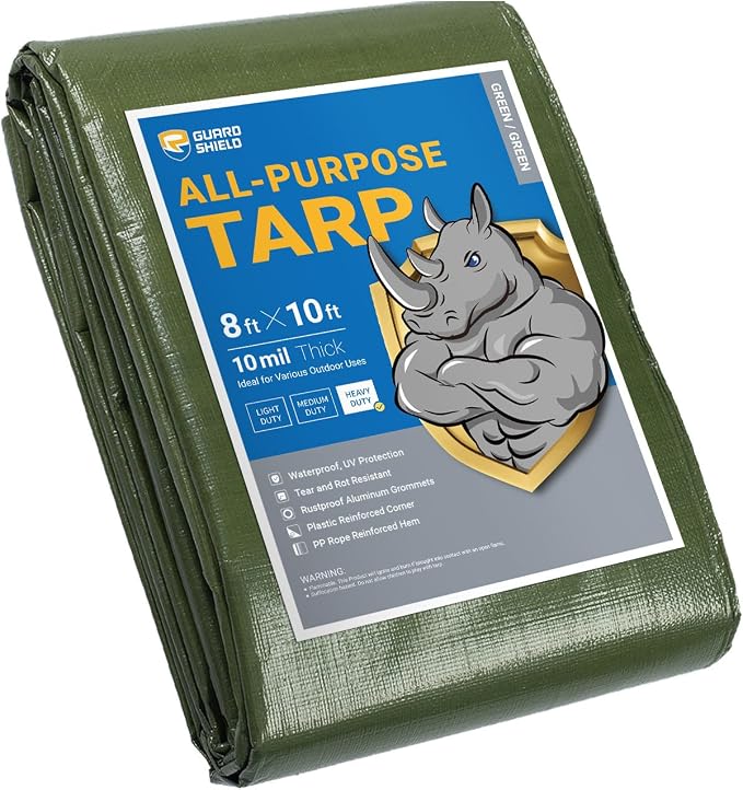 GUARD SHIELD Heavy Duty Tarp 8x10 Feet Green Multi Purpose Thick Waterproof by GUARDSHIELD