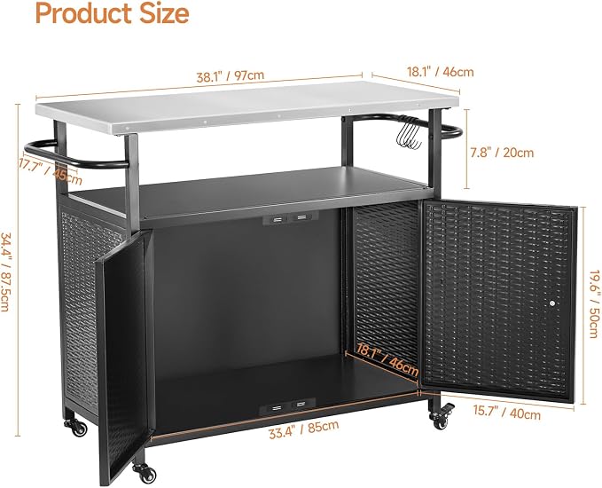Outdoor Grill Cart with Storage, Outdoor Bar Cart with Wheels, Kitchen Island - Image 3