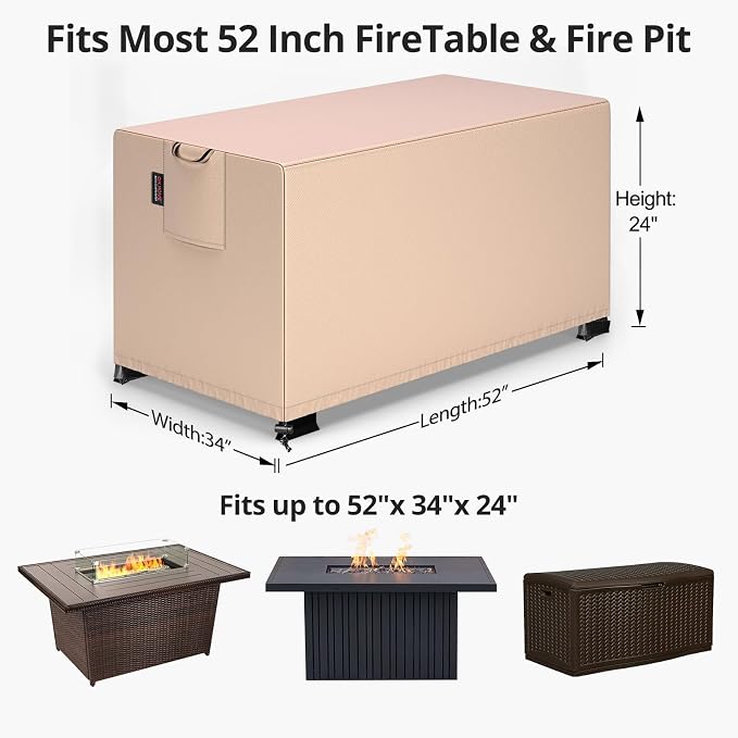 QH.HOME Fire Pit Cover Rectangular 52 x 34 Inch, Outdoor Waterproof Fire Pit - Image 2