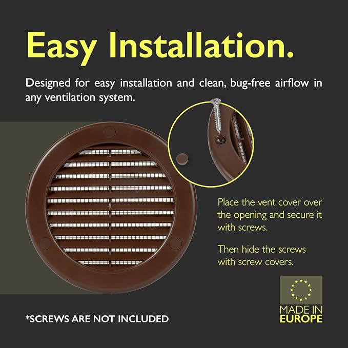 4 Inch Brown Air Vent Cover – Pack of 5 – Plastic Round Air Vent Grill Cover - Image 3