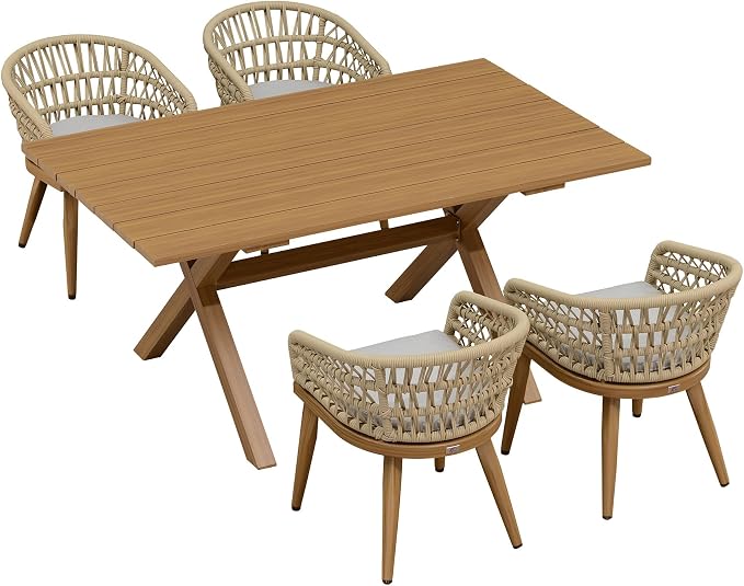 PURPLE LEAF 5 Pieces Outdoor Dining Set All-Weather PE Rattan Patio Furniture by PURPLELEAF