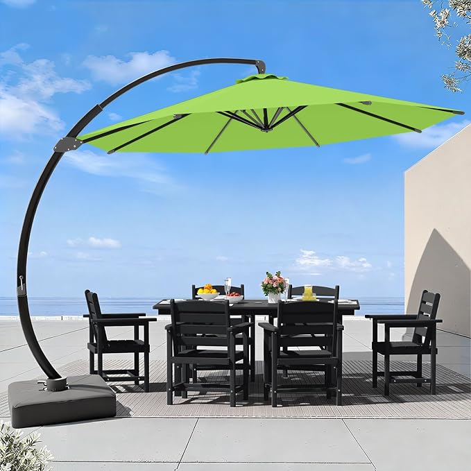 7 Piece Patio Dining Set with 11ft Patio Umbrella, 7 Black Outdoor HDPE Dining by Unknown