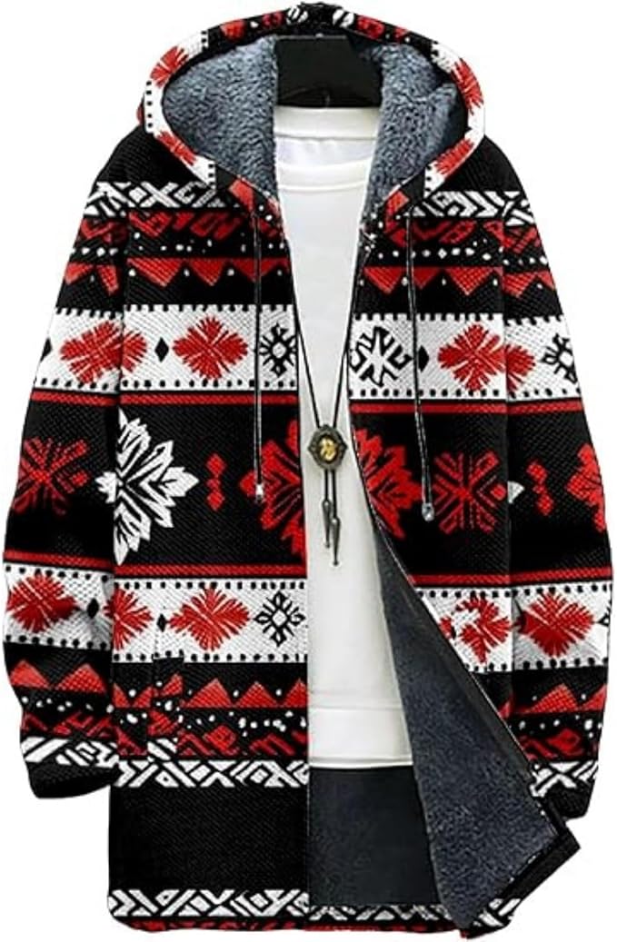 Men's Hooded Sweater Coat Knit Fleece Lined Long Cardigan Jacket by Unknown
