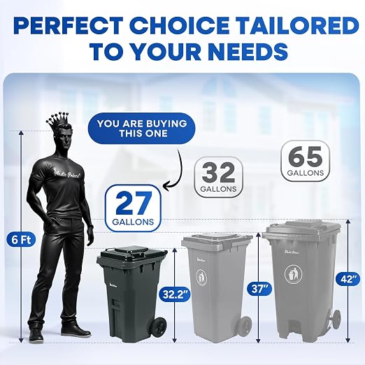 27 Gallon Trash Can with Wheels Plastic Rollout Outdoor Trash Can with Lid - Image 7