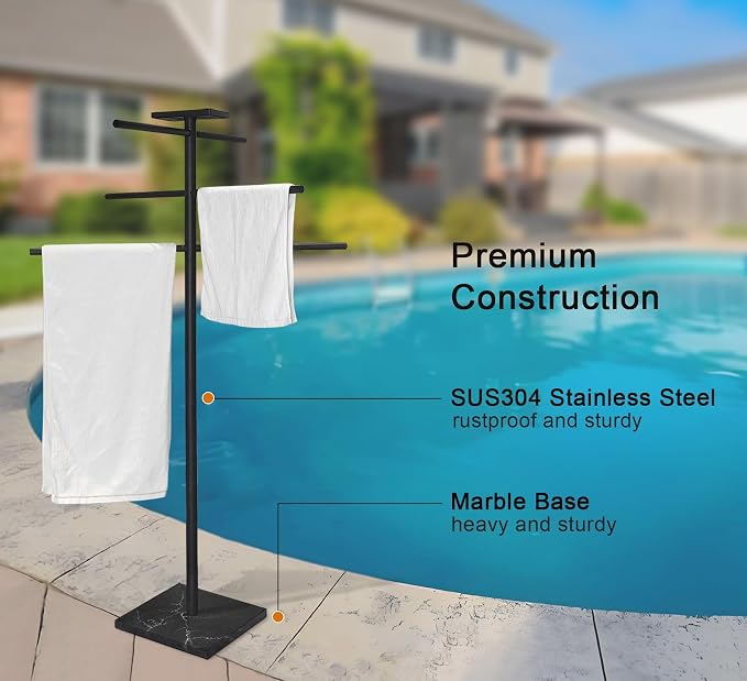Hot Tub Towel Rack with Tray, 304 Stainless Steel 6 Arms Freestanding Swimming - Image 4