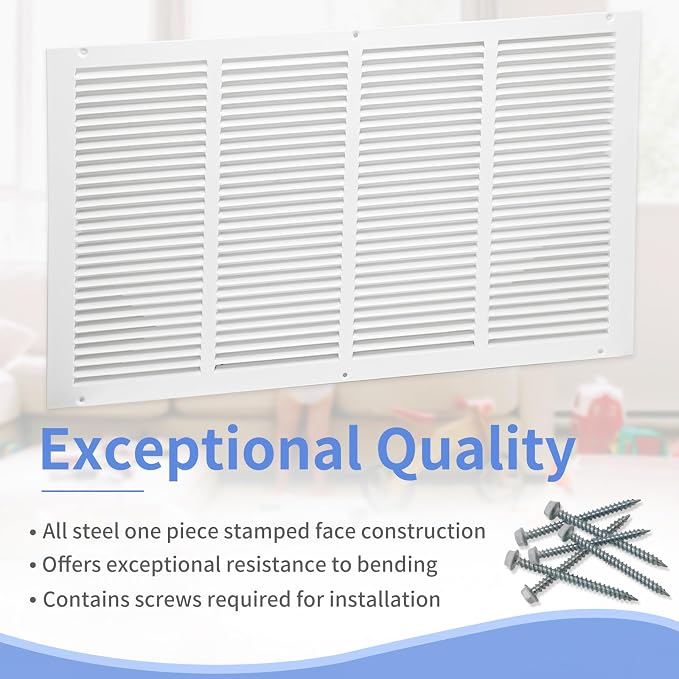 24"W x 14"H Steel Return Air Grille, Air Return Vent Cover - Image 2