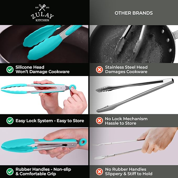 Stainless Steel Grilling Tongs with Silicone Tips, 9 and 12 Inch Sizes