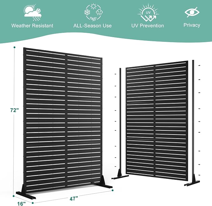 Metal Privacy Screen for Outdoor & Indoor Use, Free Standing Privacy Screen for - Image 3