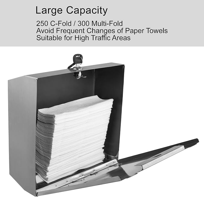Commercial Paper Towel Dispenser Wall Mount Bathroom, 250 C Fold / 300 - Image 3