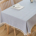 TruDelve Cloth Tablecloths Rectangular Blue and White Striped Boho Cotton by TruDelve