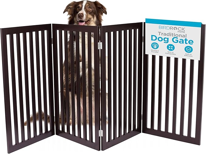 INTERNET'S BEST Dog Gate Indoor Freestanding Pet Barrier, Folding Wood Dog Fence by BIRDROCKHOME