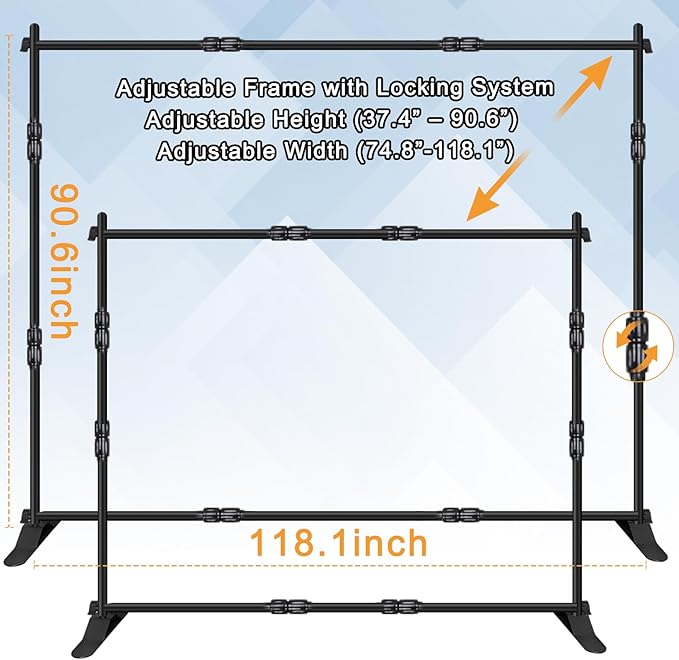 iElyiEsy Backdrop Banner Stand, 10x8FT Heavy Duty Adjustable Step and Repeat - Image 2