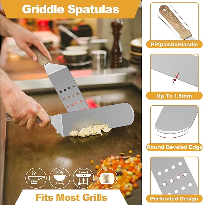 Barbecue Tool Set, 5 Piece Stainless Steel Griddle Spatulas with Hooks