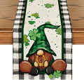 Artoid Mode Buffalo Plaid Shamrock Gnome St. Patrick's Day Table Runner by ArtoidMode