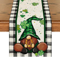 Artoid Mode Buffalo Plaid Shamrock Gnome St. Patrick's Day Table Runner by ArtoidMode