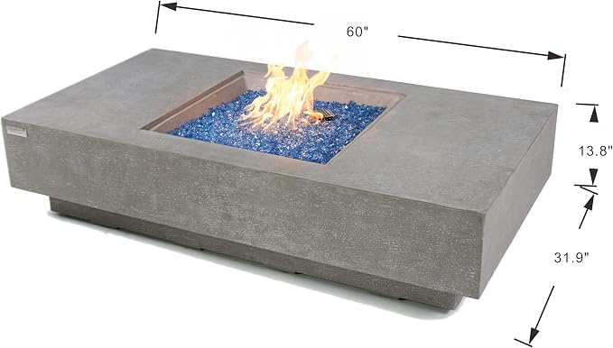 Elementi+ | Monte Carlo Gas Fire Pit Cast Concrete 60" Rectangular Fire Table - Image 2