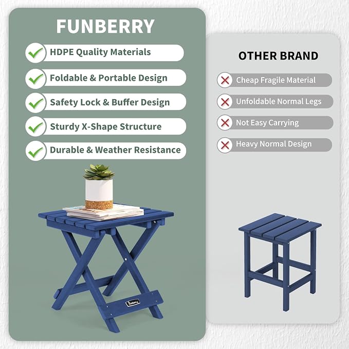 FUNBERRY Outdoor Folding Adirondack Side Table, Portable No Assembly Patio End - Image 6