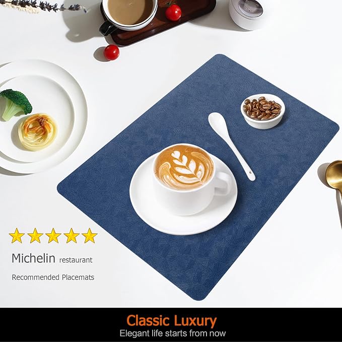 Vinyl Placemats Set of 8 Faux Leather 100% Waterproof Wipeable Washable Place - Image 2