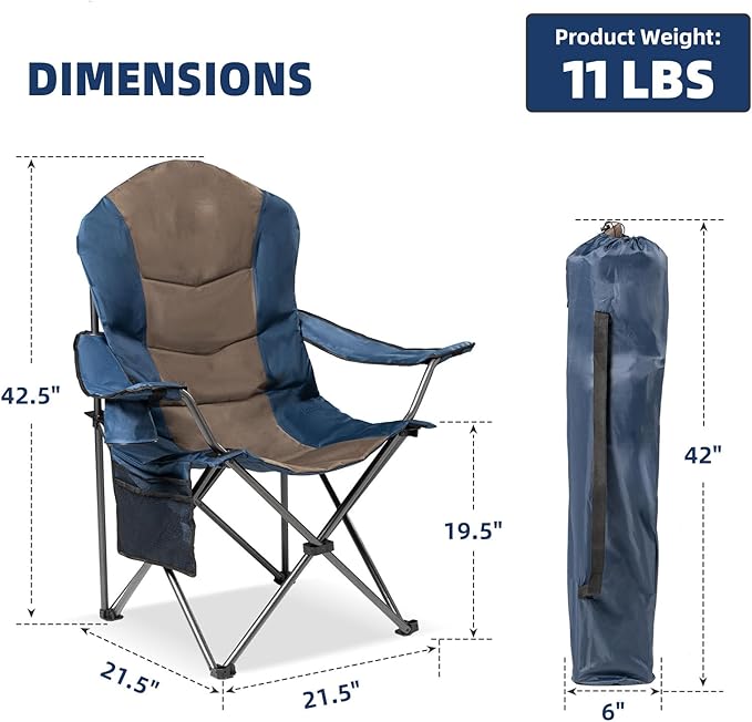 Folding Camping Chairs, Set of 2, Blue and Brown, 400lb Capacity