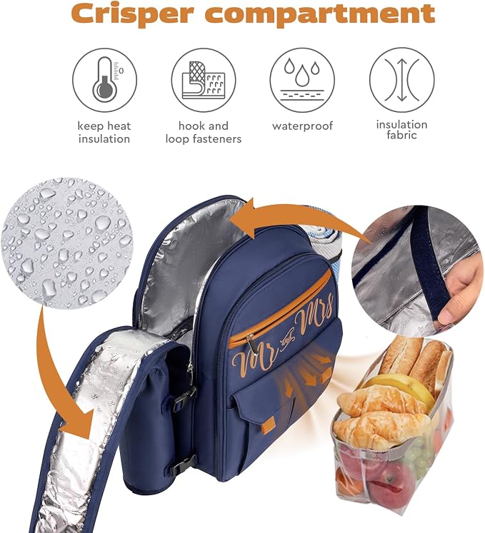 Couple Gifts 22L Picnic Basket Set, Leak Proof Cooler Camping Gifts, Cool - Image 2