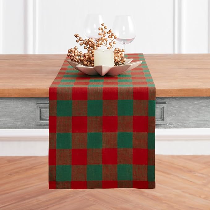 Solino Home Linen Checkered Table Runner 132 Inches Long by SolinoHome