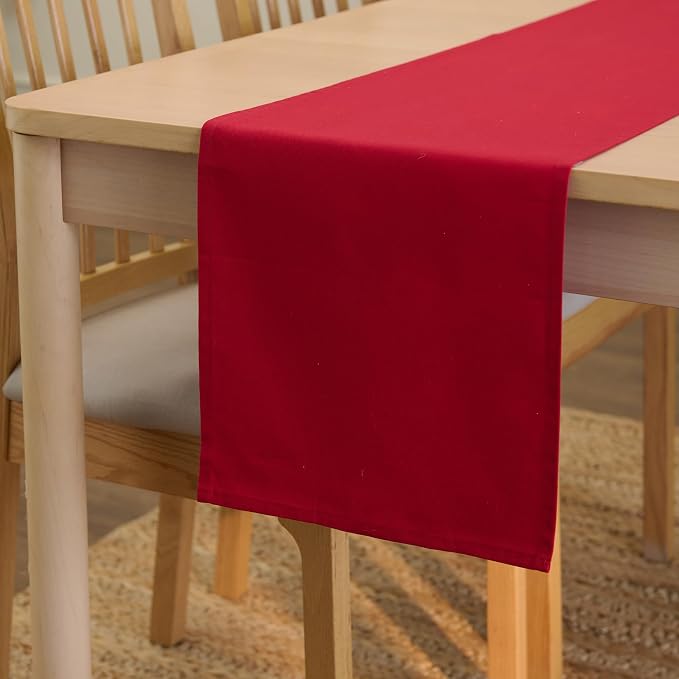 Encasa XO Table Runner 13"x48" Long | Cotton Canvas Fabric | Deep Red Solid by EncasaXO