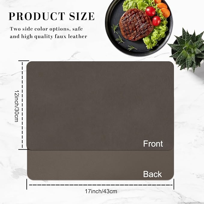 BLESWIN Faux Leather Placemats, 12×17 Inch -Double Side Texture Color Table Mats - Image 5