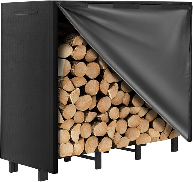 4FT Firewood Rack with Waterproof Cover, Heavy Duty Firewood Storage Log Holider by DNKMOR