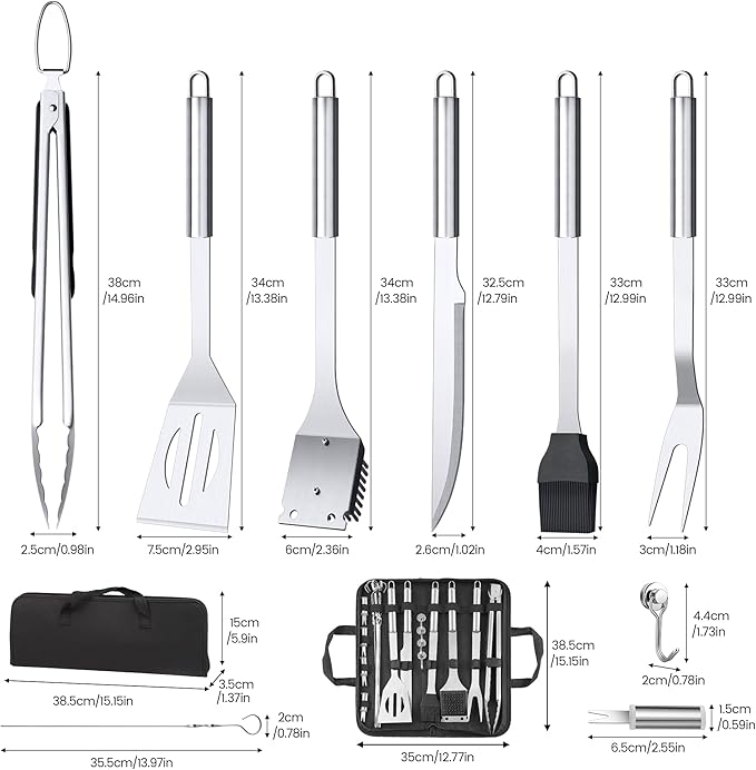 Barbecue Tool Set, 22-Piece Stainless Steel Grill Utensils with Carry Bag